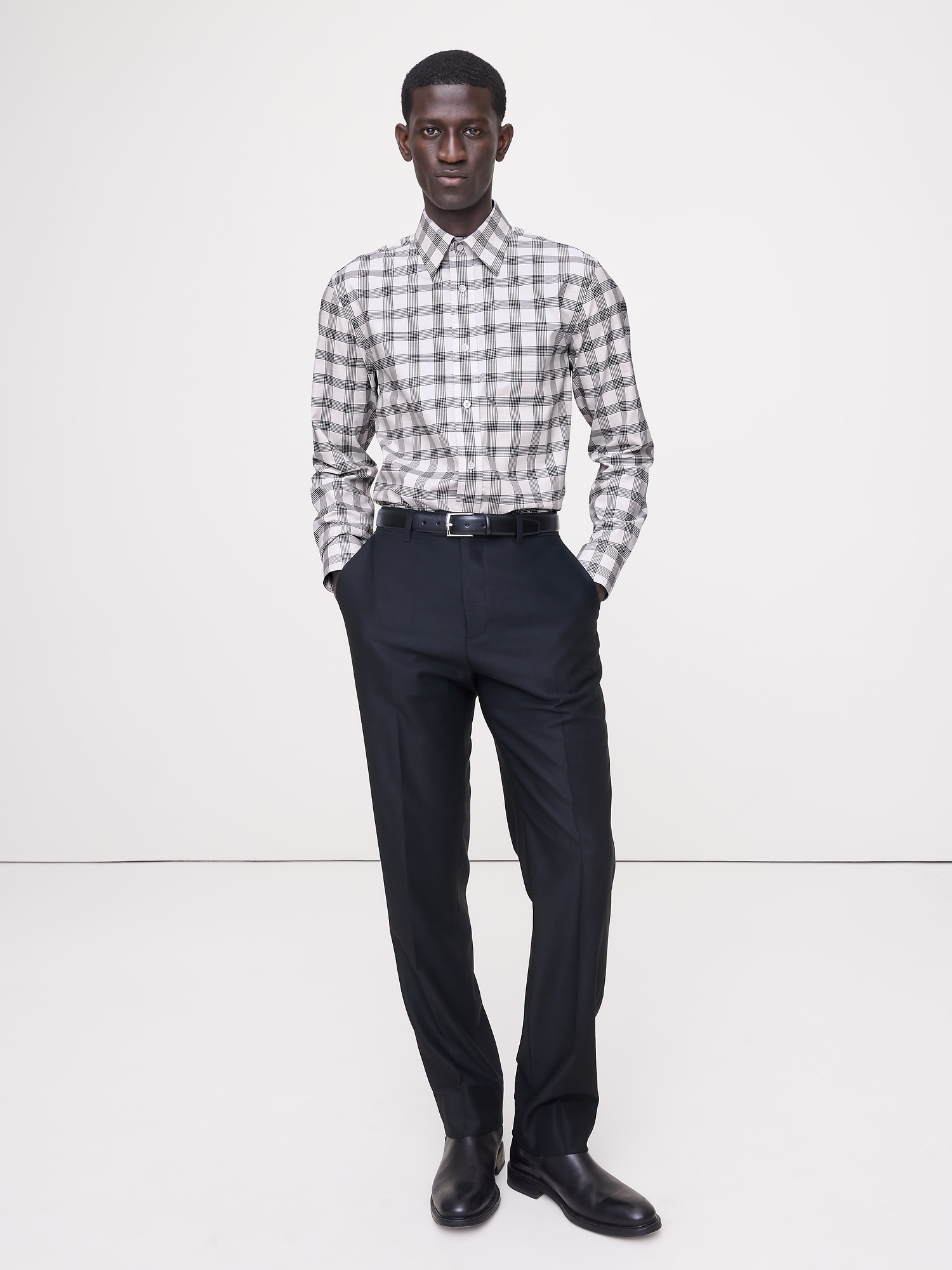 Slim-Fit Wrinkle-Resistant Dress Shirt - Large Charcoal Plaid