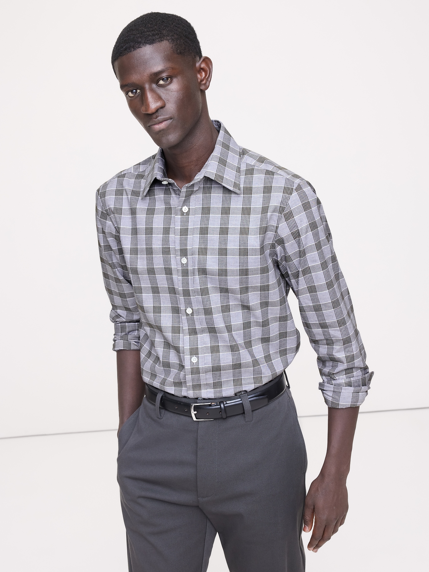 Standard-Fit Wrinkle-Resistant Dress Shirt - Olive Green & Gray