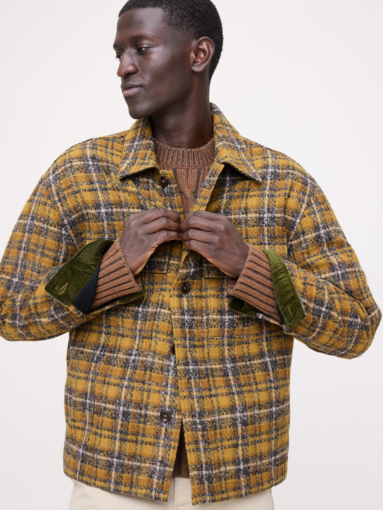 Relaxed-Fit Heavy Overshirt with Wool - Yellow Plaid