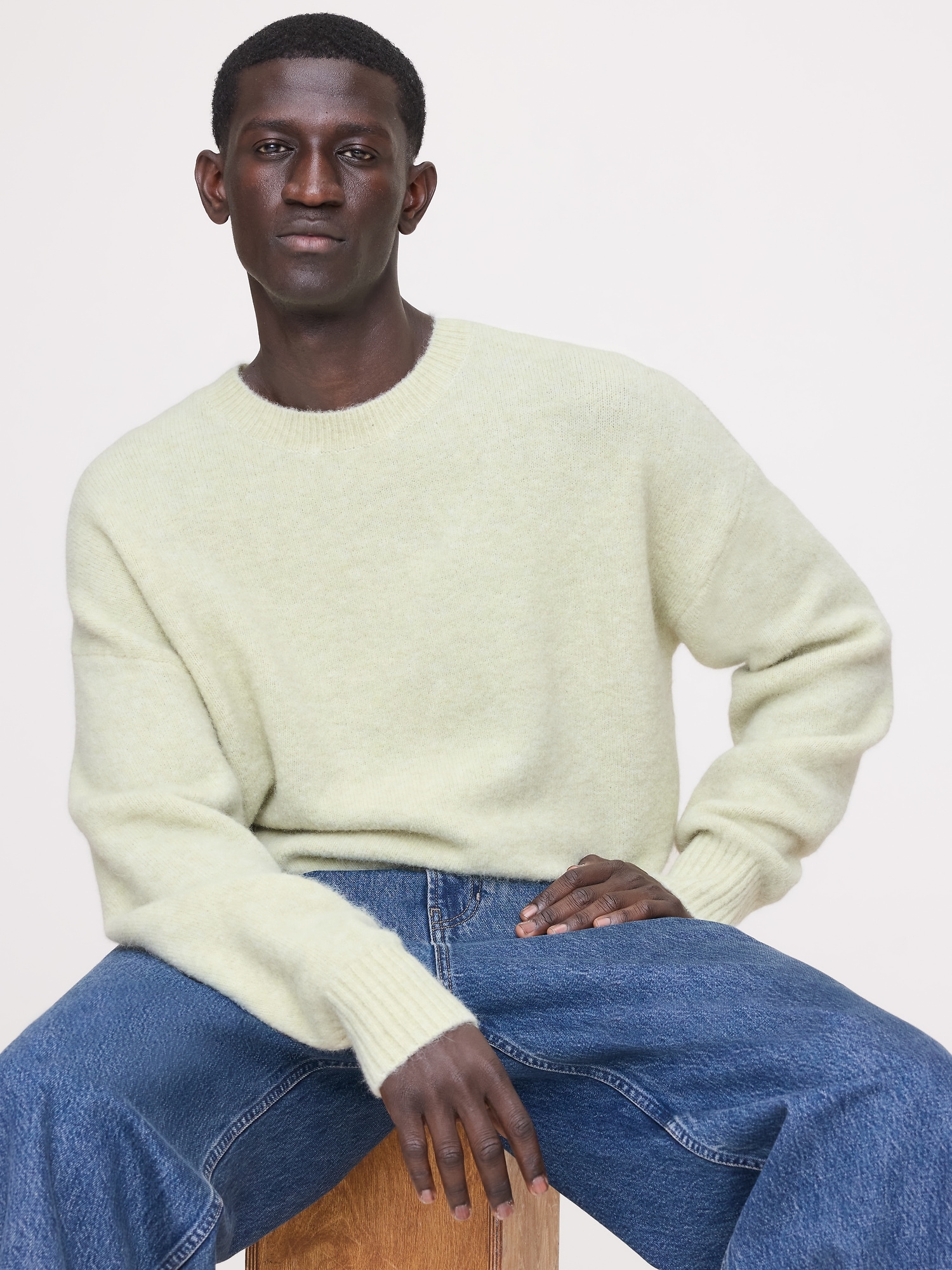 Fuzzy Crew-Neck Sweater - Green Aloe Wash