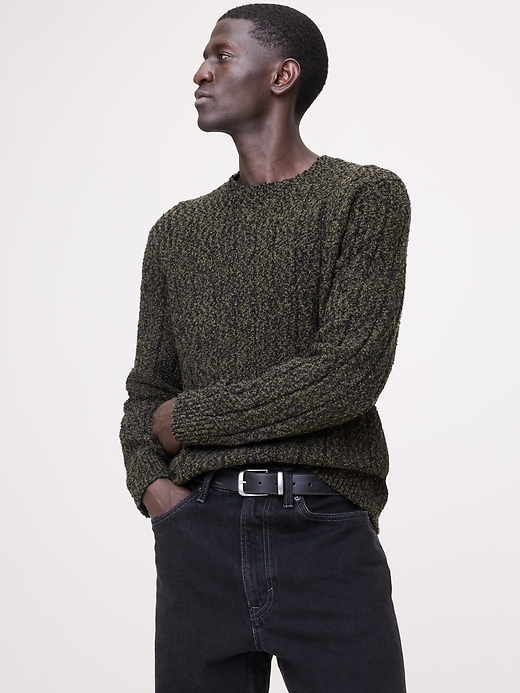 Bouclé Ribbed Crew-Neck Sweater