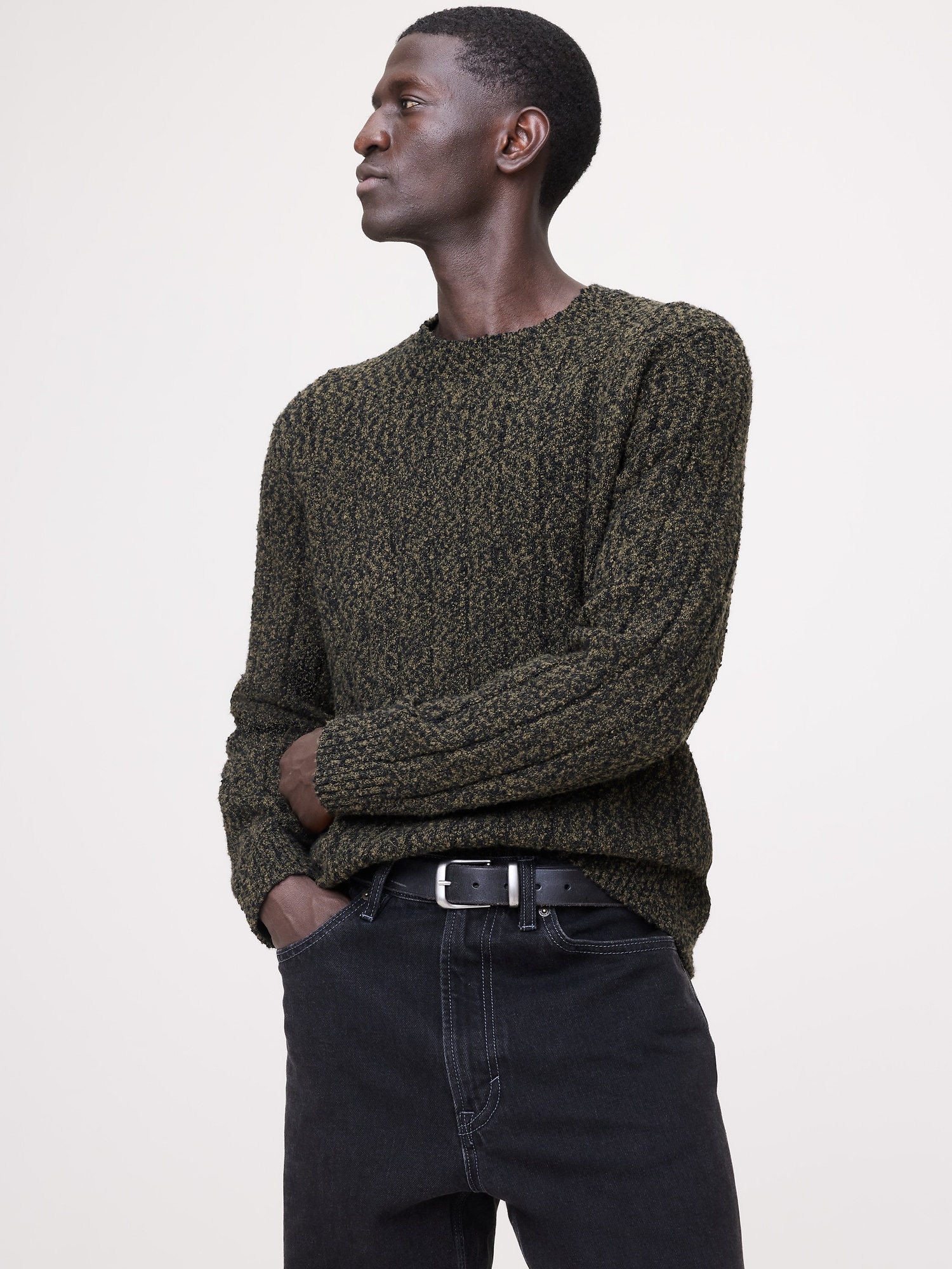 Bouclé Ribbed Crew-Neck Sweater - Mangrove Tree