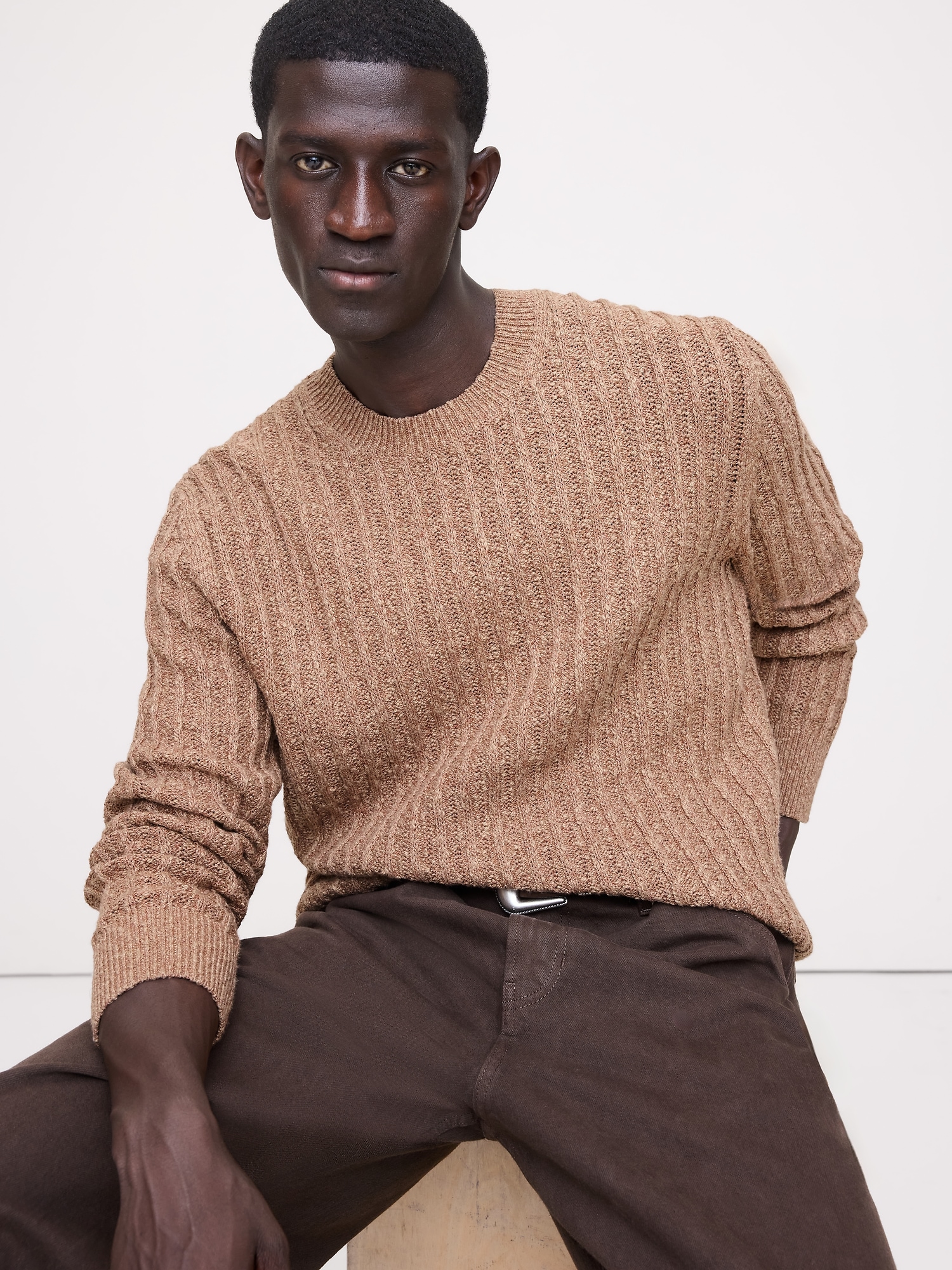 Cotton-Linen Blend Crew-Neck Sweater