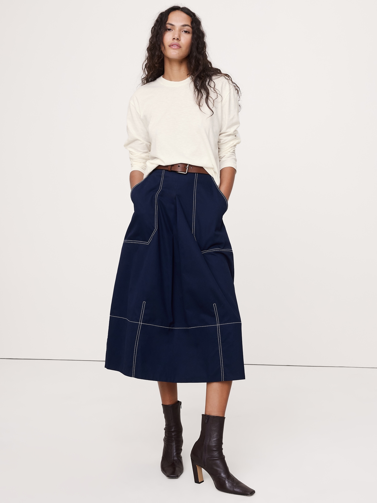 Cotton Slub Long-Sleeve Boyfriend T-Shirt - White