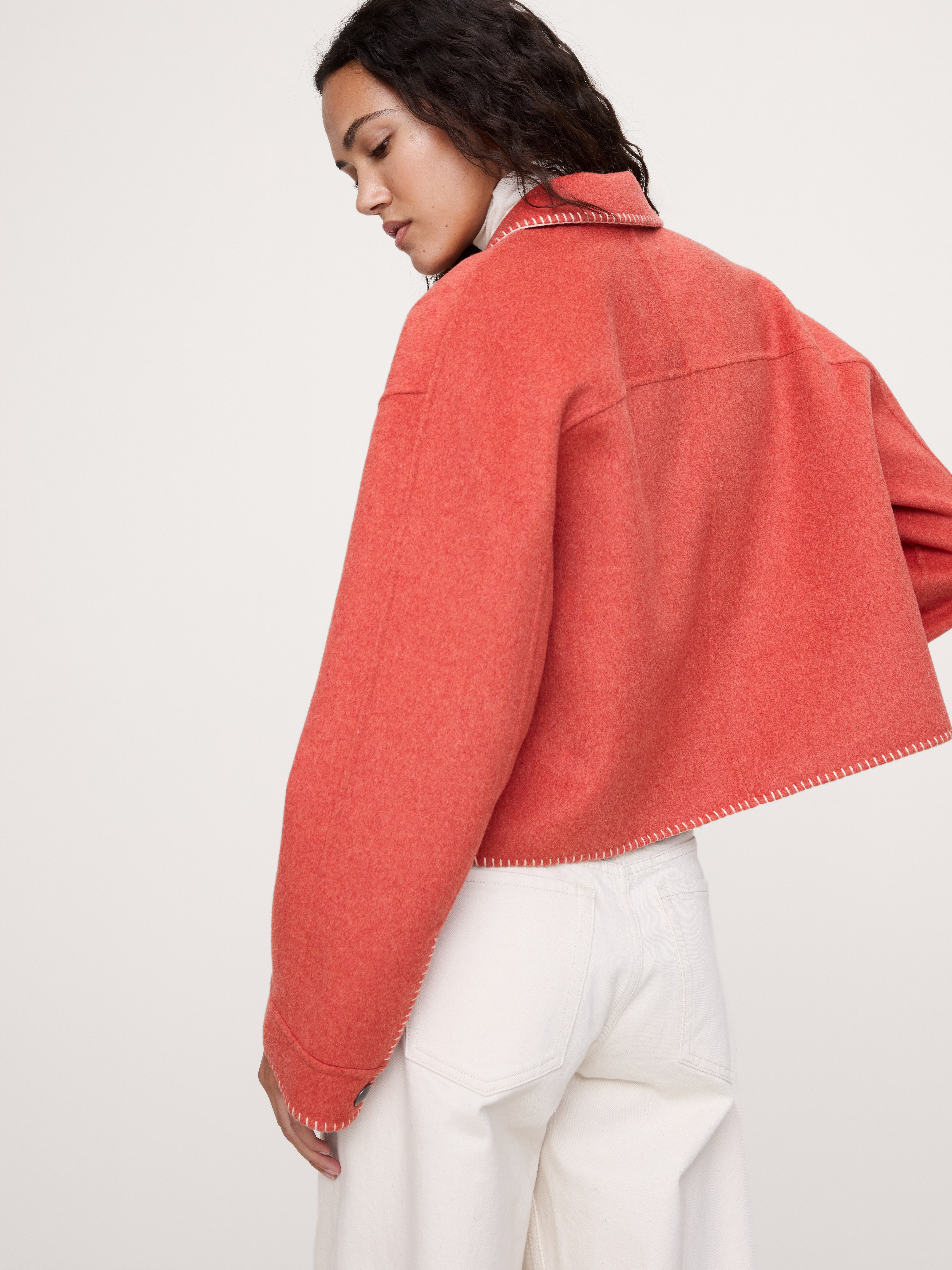 Double-Faced Short Jacket with Blanket Stitch | Banana Republic