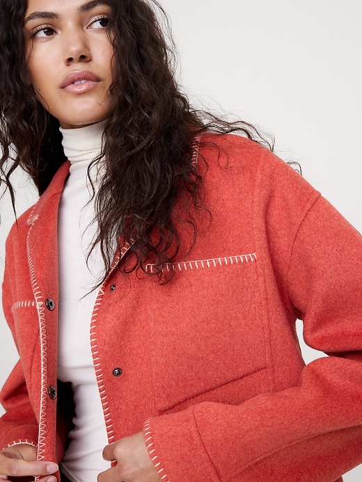 Double-Faced Short Jacket with Blanket Stitch | Banana Republic
