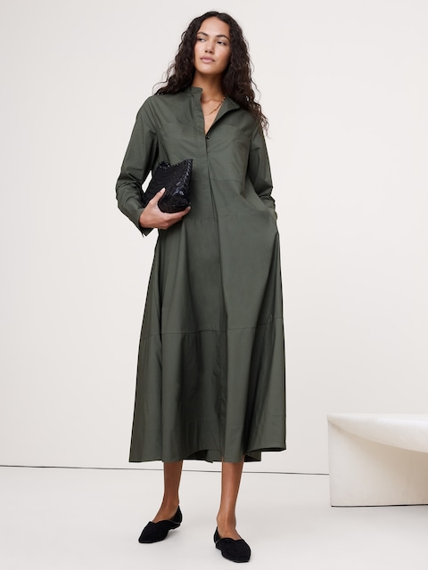 Cotton Trapeze Shirt Dress