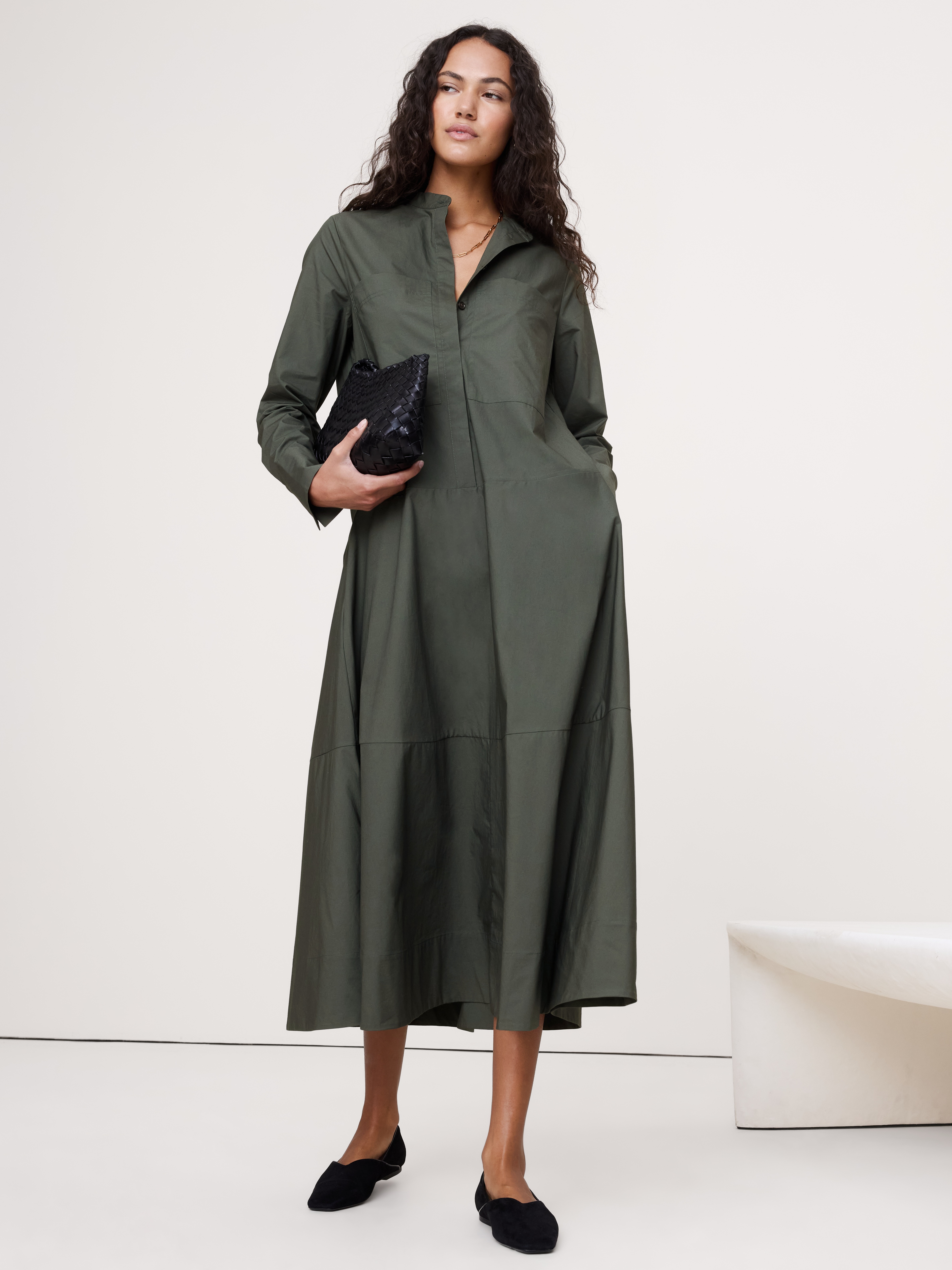 Cotton Trapeze Shirt Dress