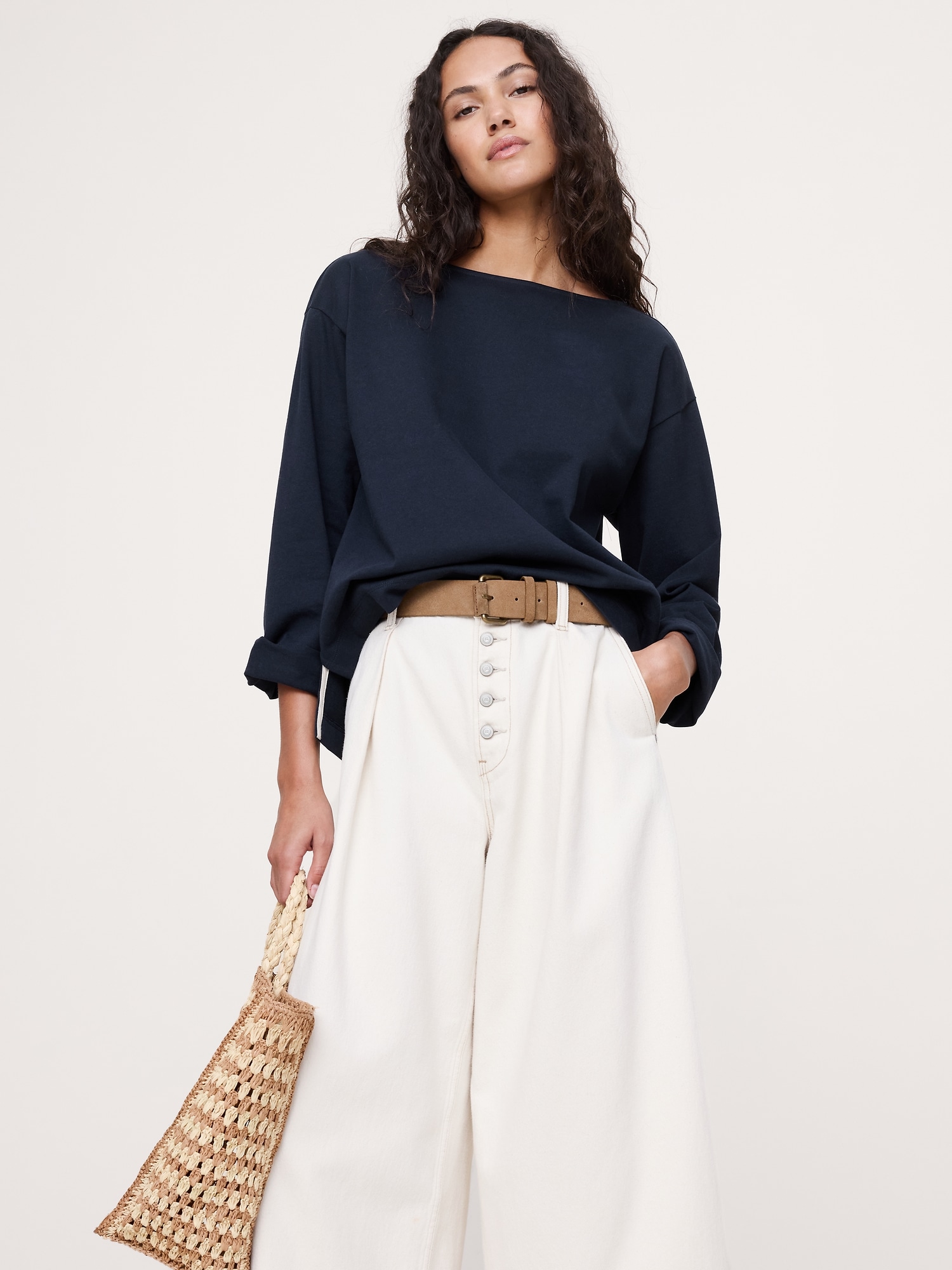Relaxed Cotton Boat-Neck Top