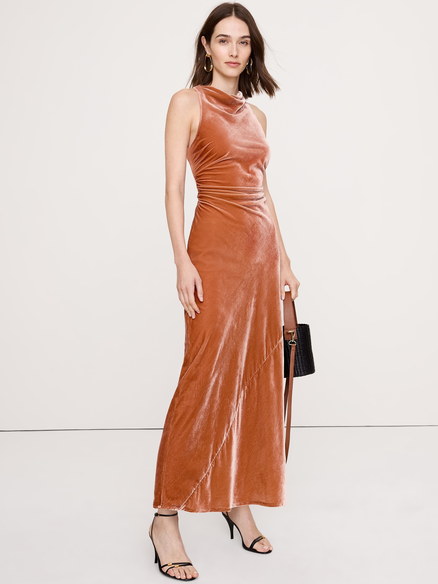 Velvet Cowl-Neck Gown - Sienna Brown