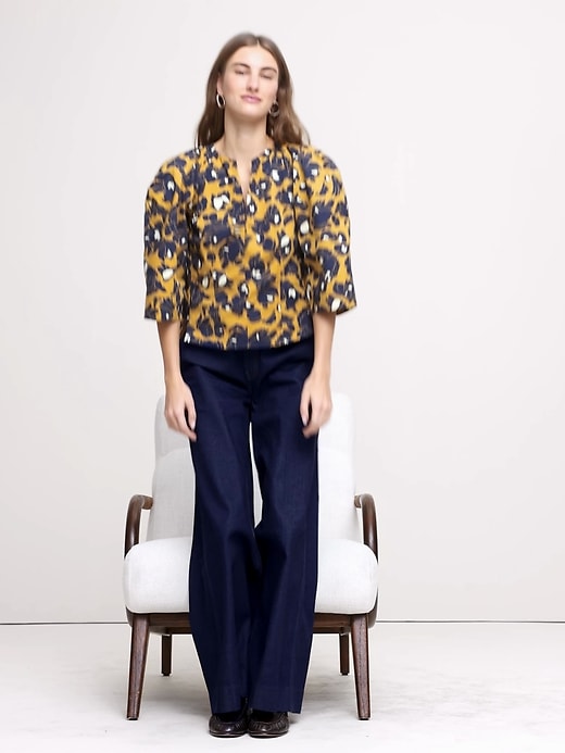 Stretch-Cotton Volume-Sleeve Top | Banana Republic