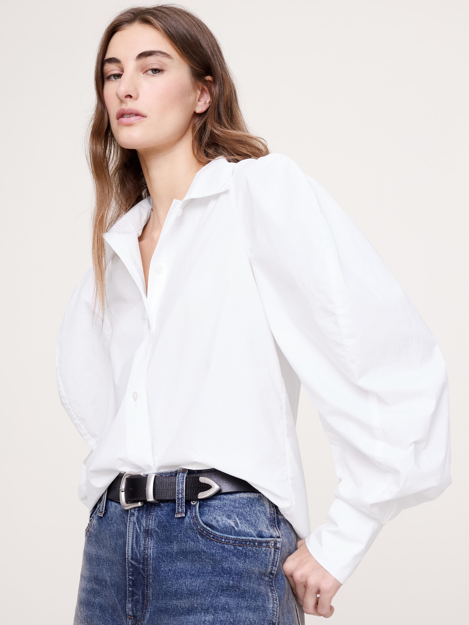 Image number 3 showing, Cotton Poplin Volume-Sleeve Shirt