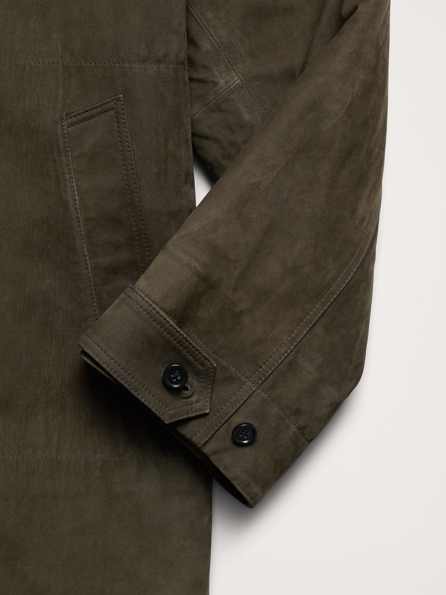 Мужское пальто Banana Republic Nubuck Leather Car, цвет: Оливковый зелёный — фото 4