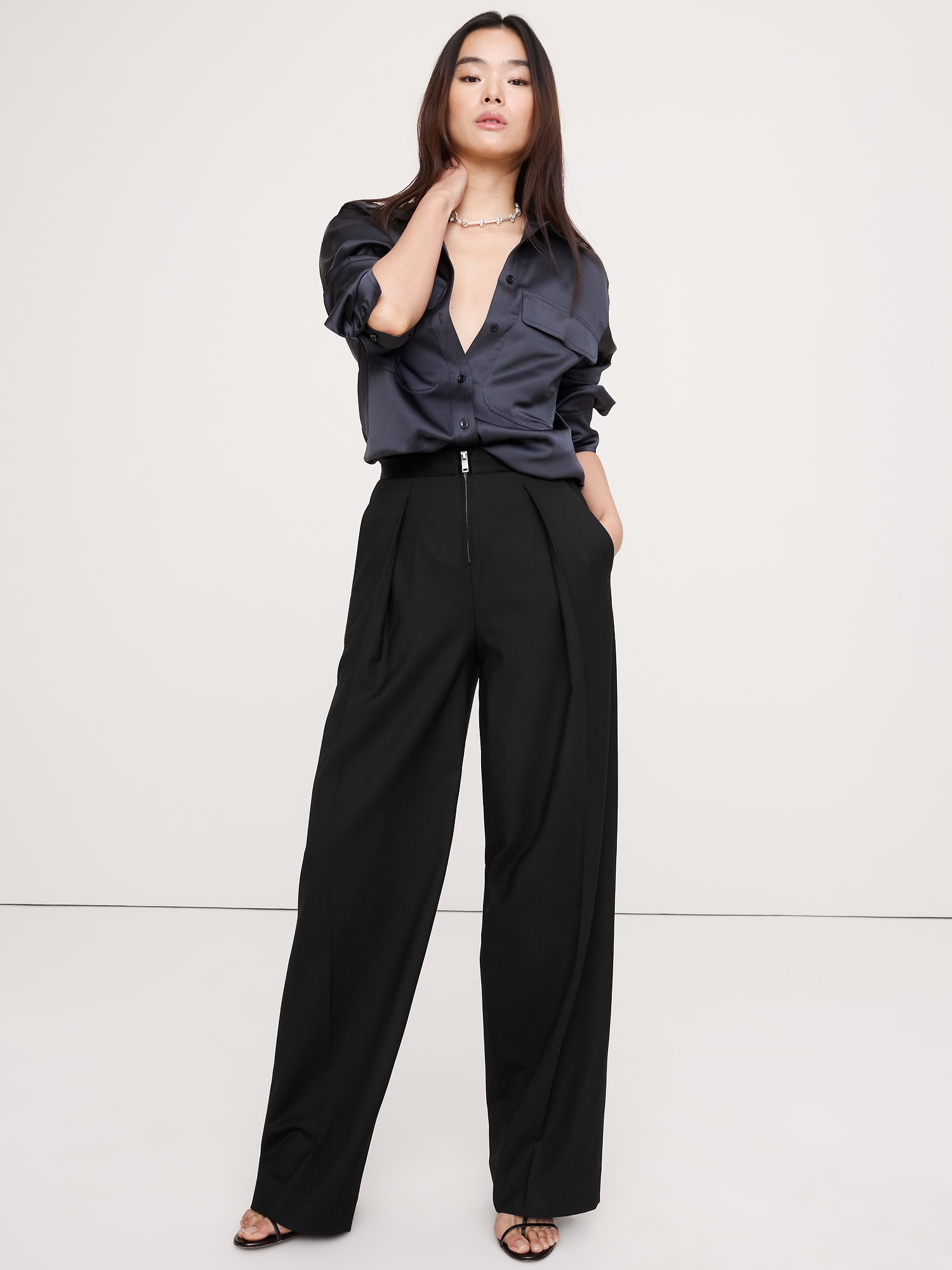 High-Rise Wide-Leg Tuxedo Pant - Black