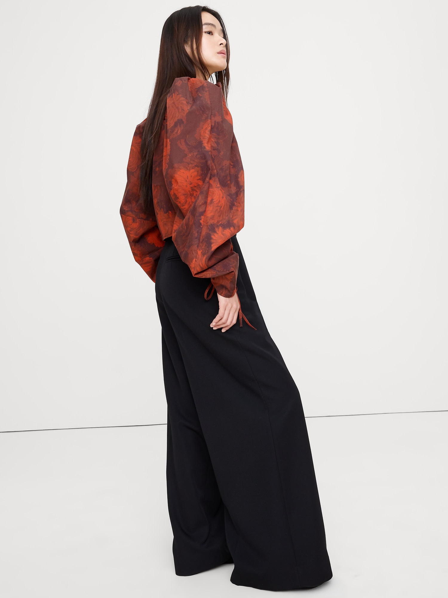 Stretch-Cotton Square-Neck Top - Red Mums