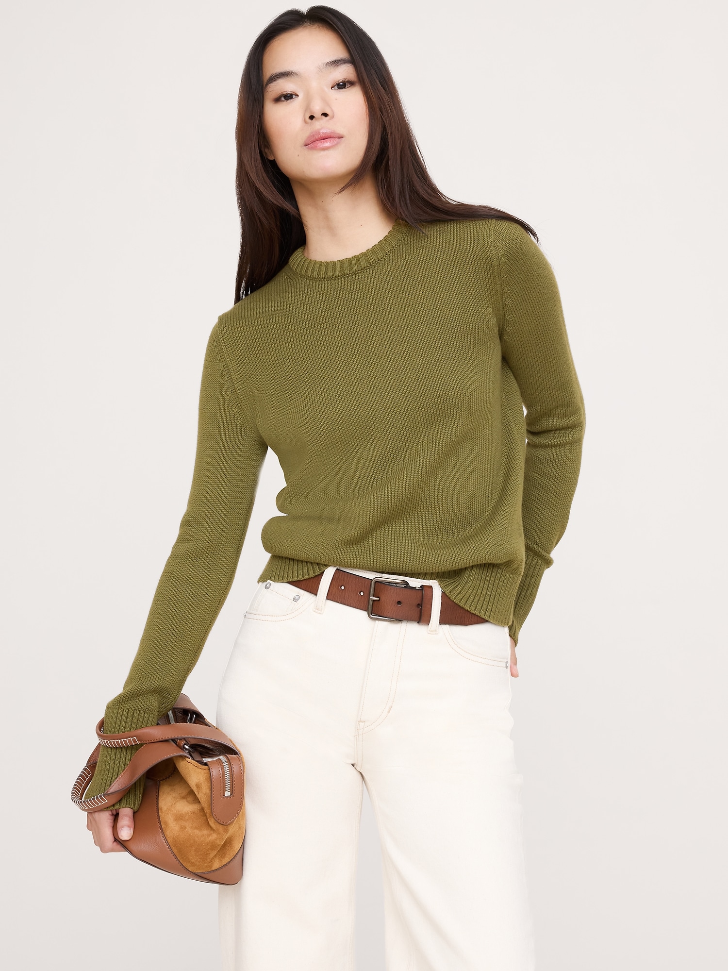 Cotton-Silk Crew-Neck Sweater - Mangrove Green