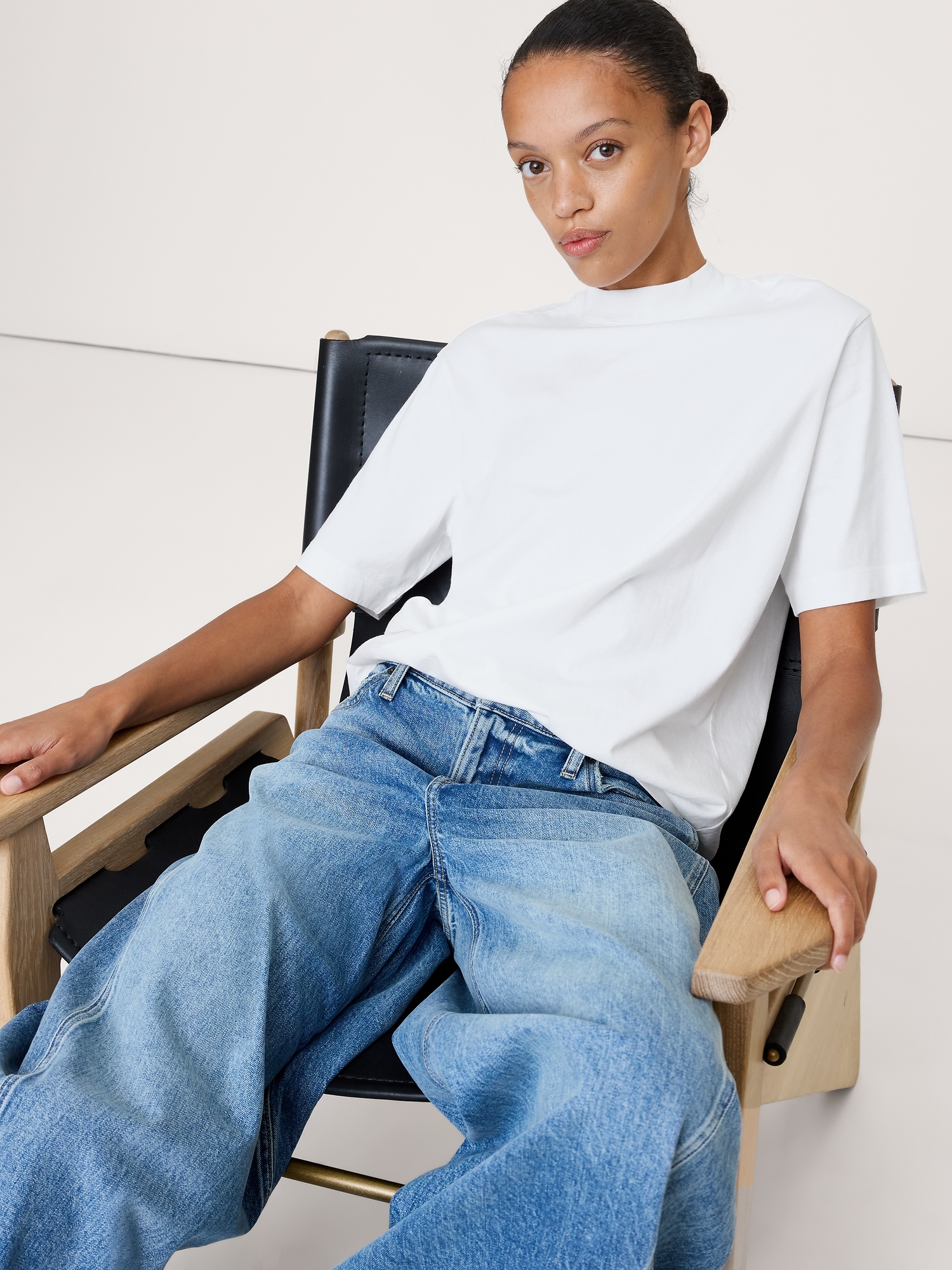 Vintage Cotton Mock-Neck T-Shirt