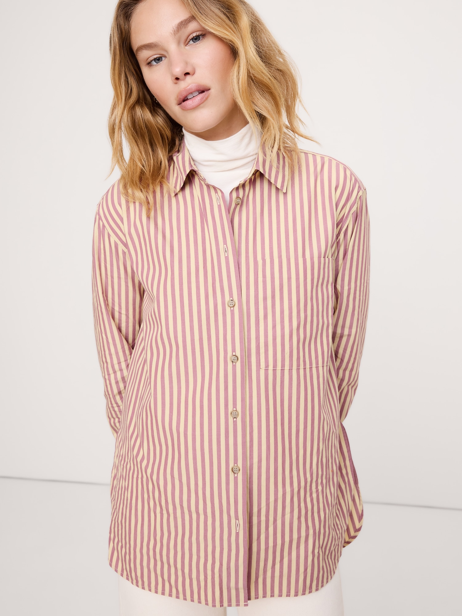 The Oversized Shirt - Maroon Stripe