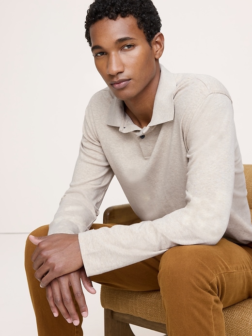 Luxury-Touch Long-Sleeve Polo