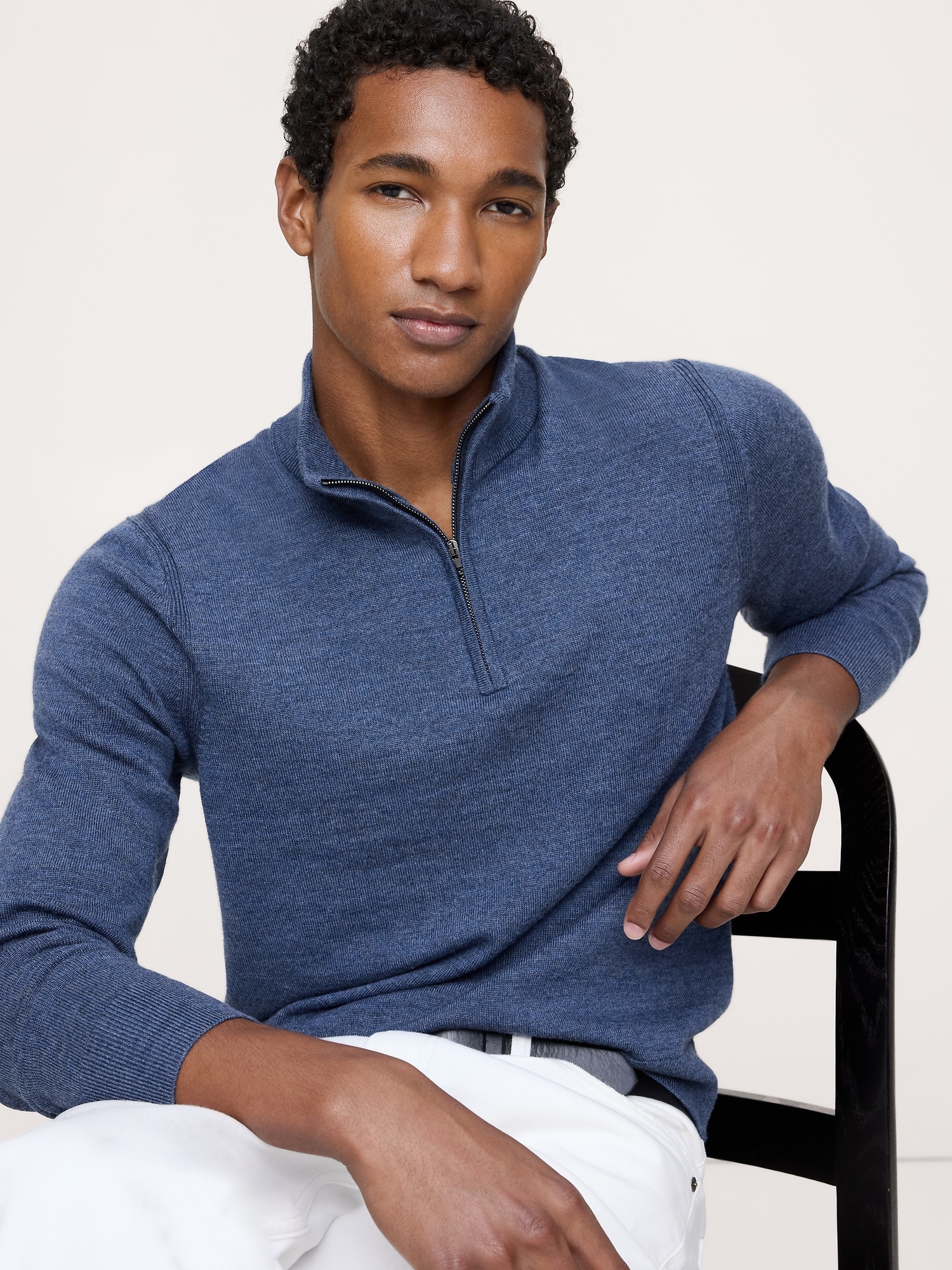 Merino Half-Zip Sweater - Medium Blue Heather