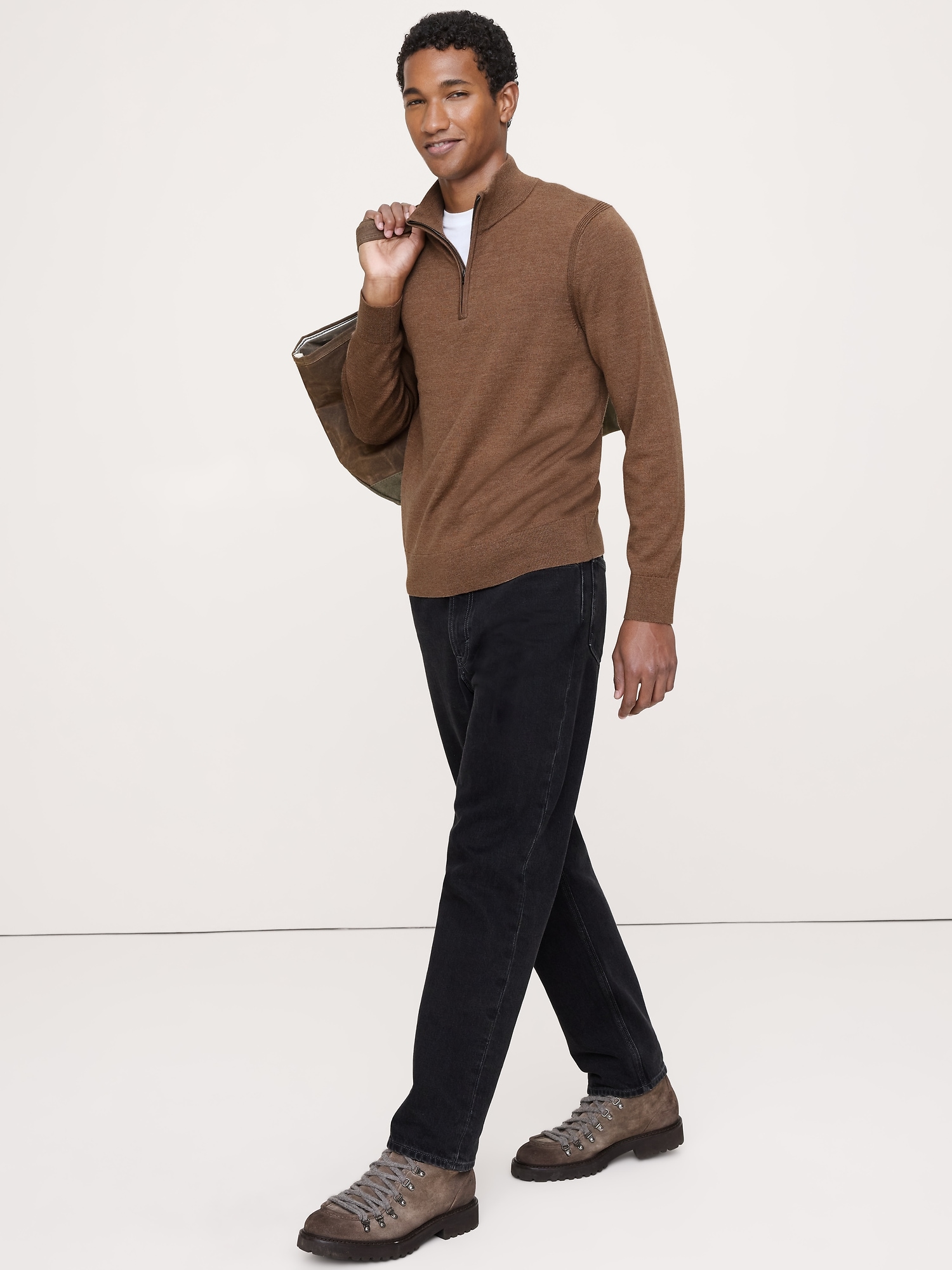 Merino Half-Zip Sweater - Heather Camel