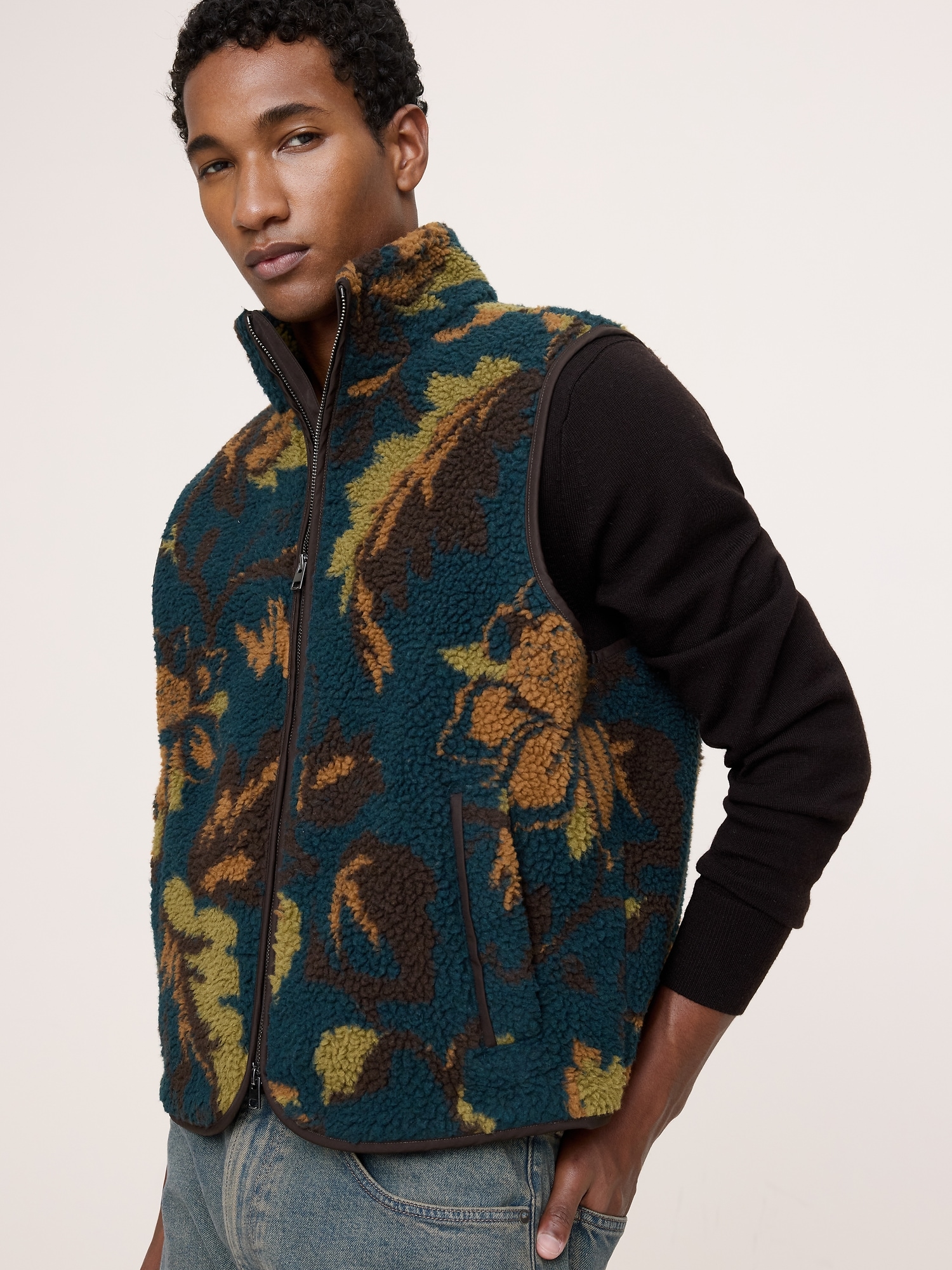 Print Sherpa Vest - Floral