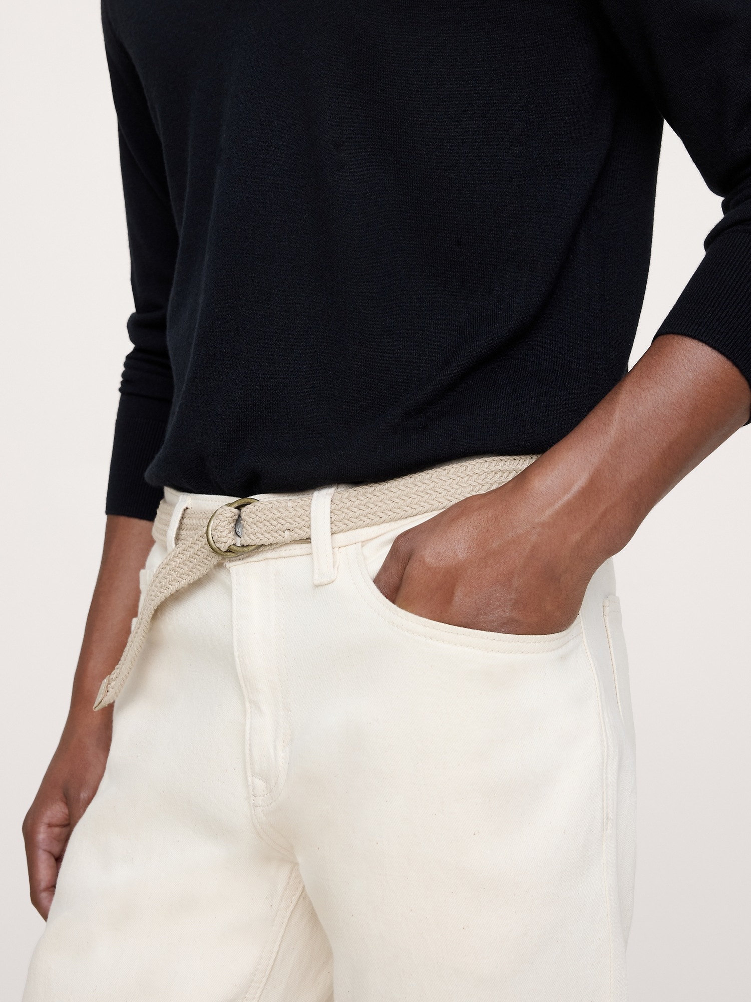 Мужской ремень Banana Republic Braided Cotton Belt, цвет: Натуральный бежевый — фото 2