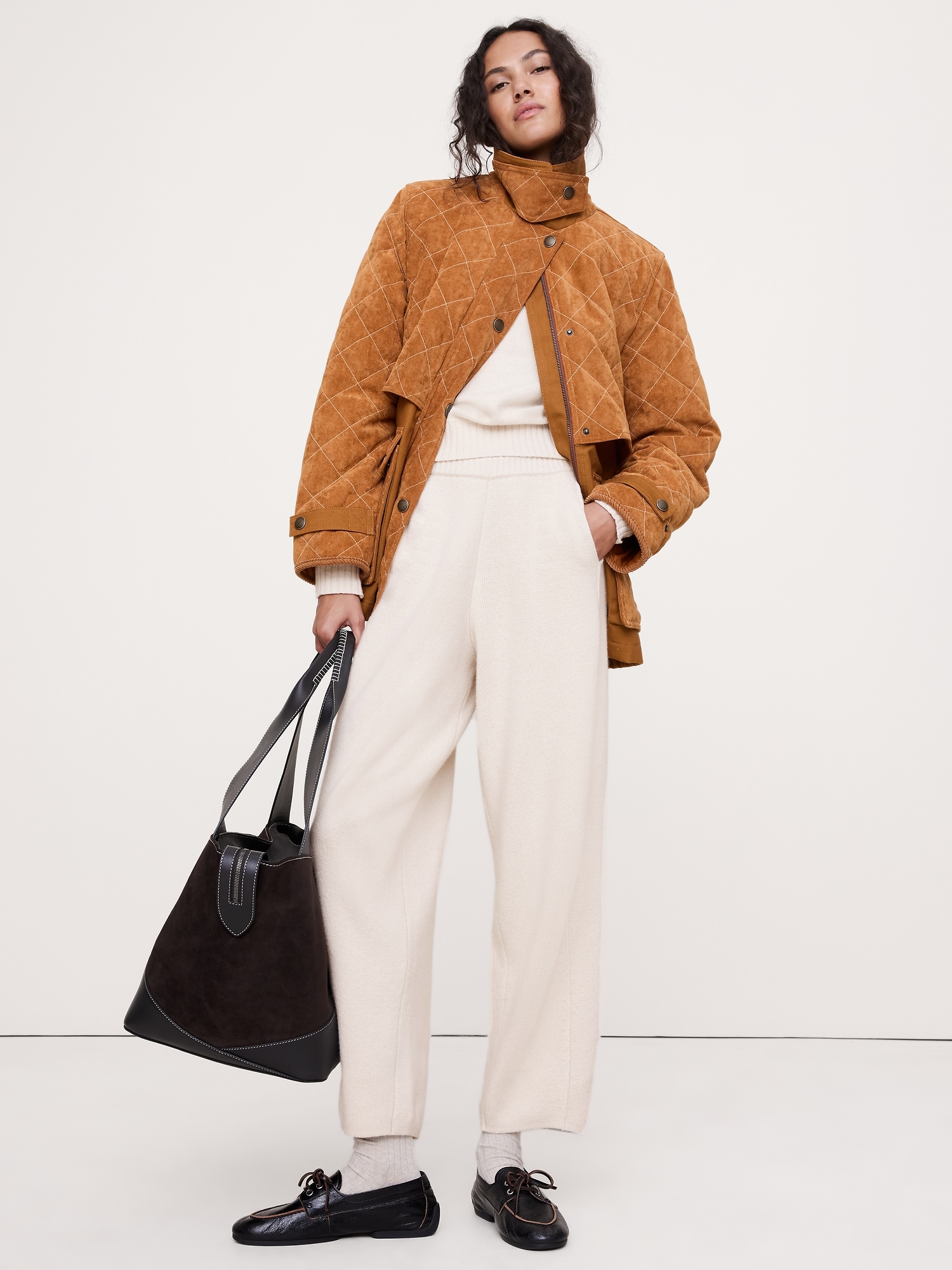 Merino-Cotton Barrel Sweater Pant - Cream