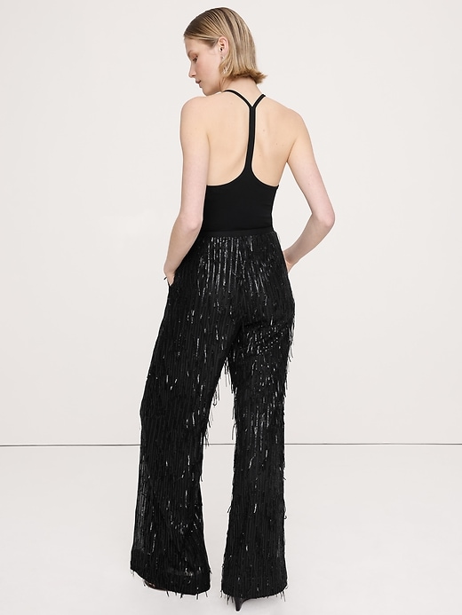 High-Rise Wide-Leg Fringe Sequin Pant