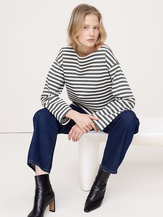 Relaxed Cotton Boat-Neck Top