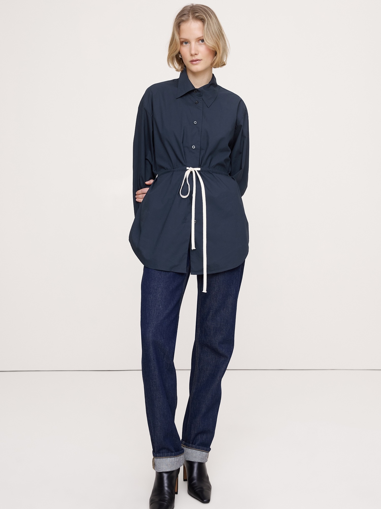 Женский топ Banana Republic Cotton Poplin Drawstring-Waist Tunic, цвет: Тёмно-синий — фото 3
