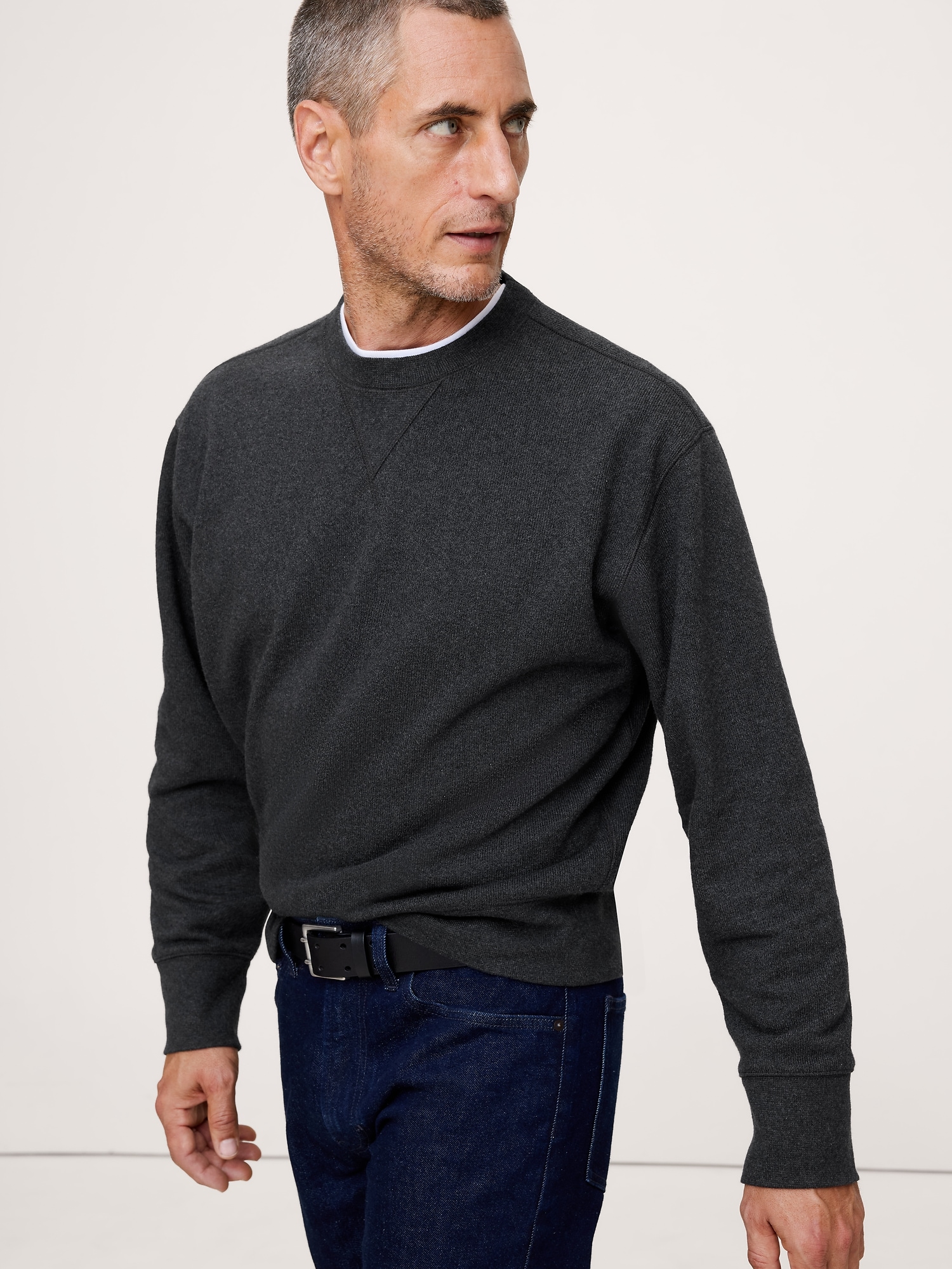 Brushed Fleece Crew-Neck Sweatshirt - Charcoal Gray