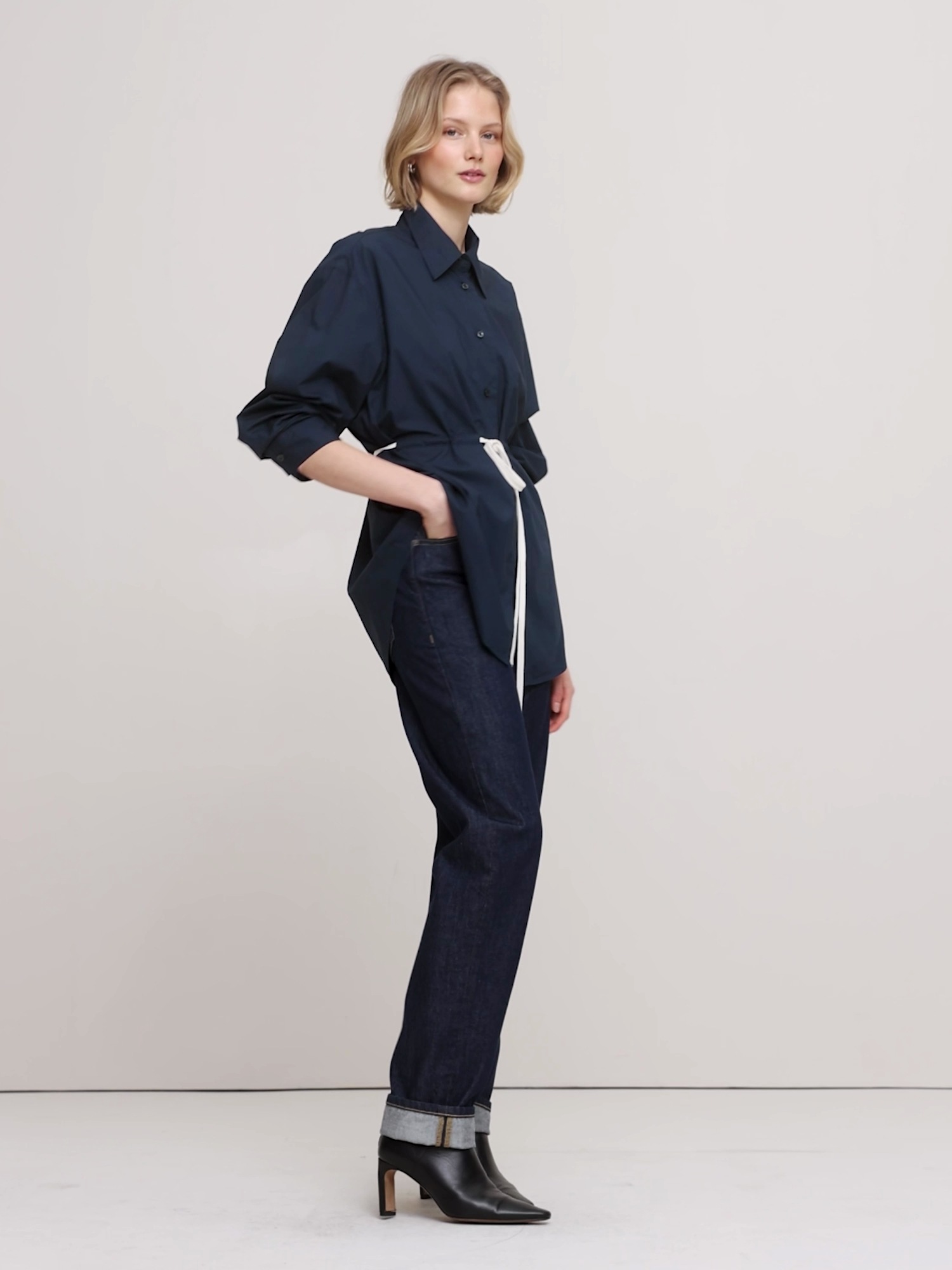 Женский топ Banana Republic Cotton Poplin Drawstring-Waist Tunic, цвет: Тёмно-синий — фото 5