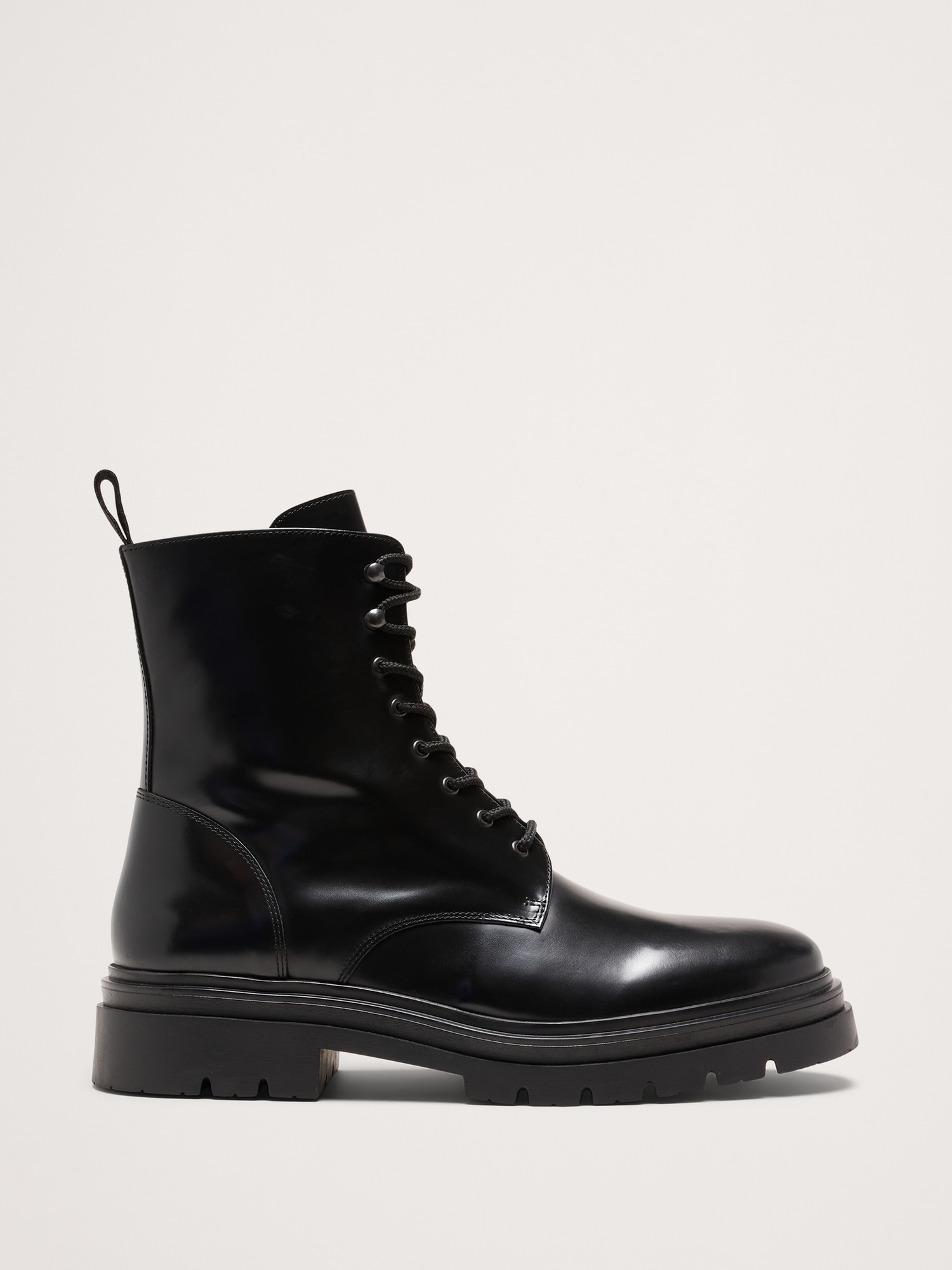 Italian Leather Combat Boot - Black