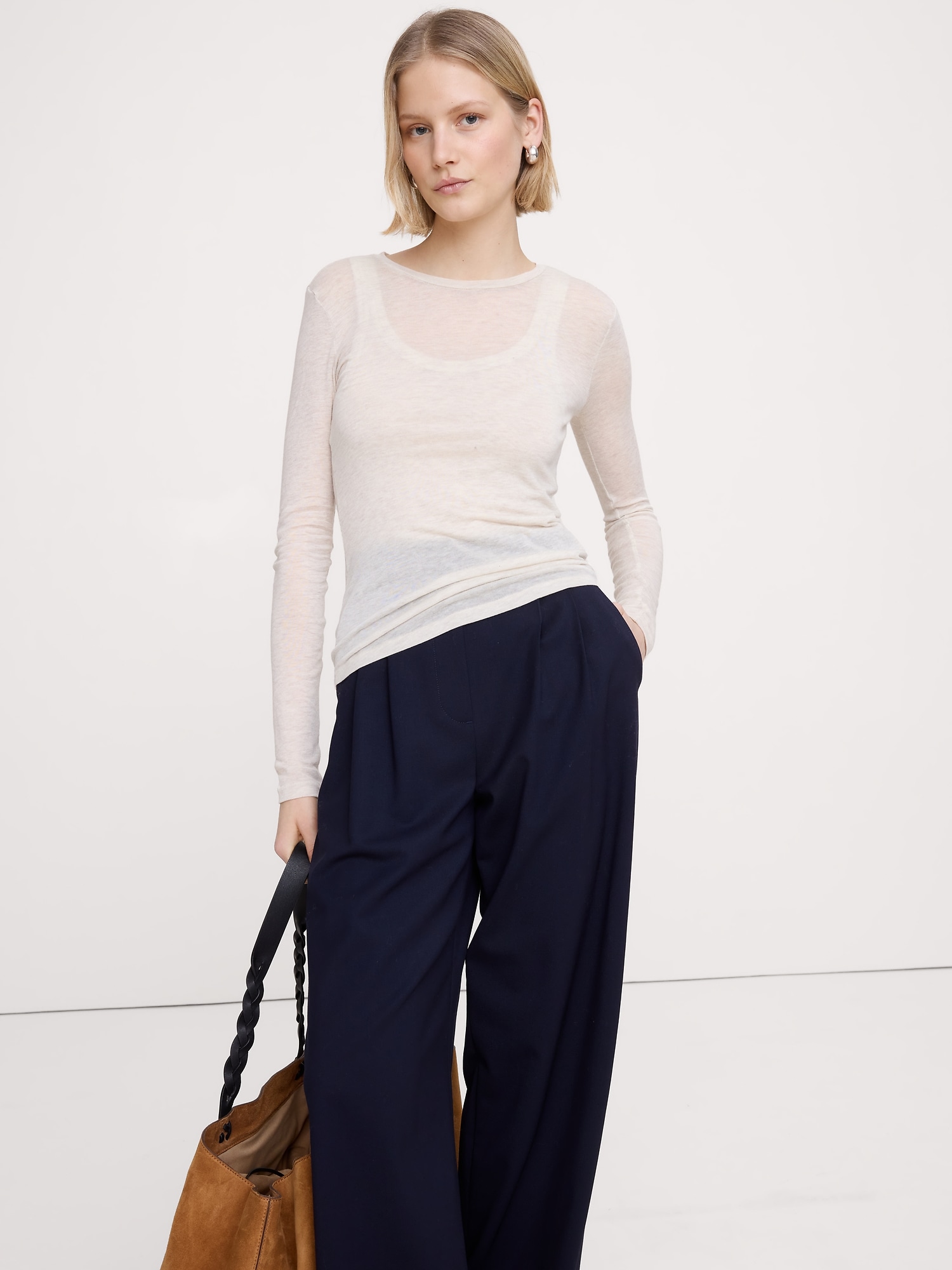 Image number 1 showing, Sheer Lyocell-Wool Long-Sleeve T-Shirt