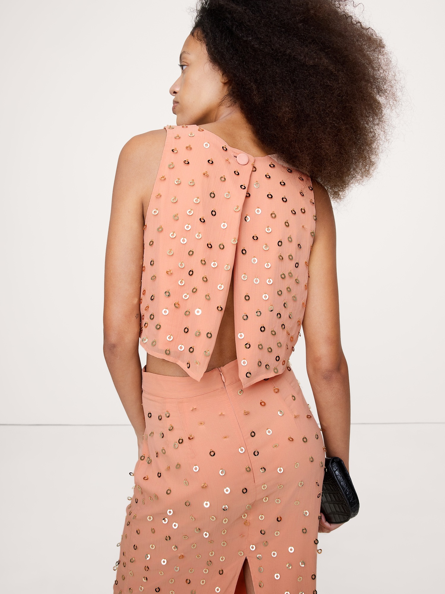 Женский топ Banana Republic Embellished Chiffon Open-Back Tank, цвет: Розовый — фото 2