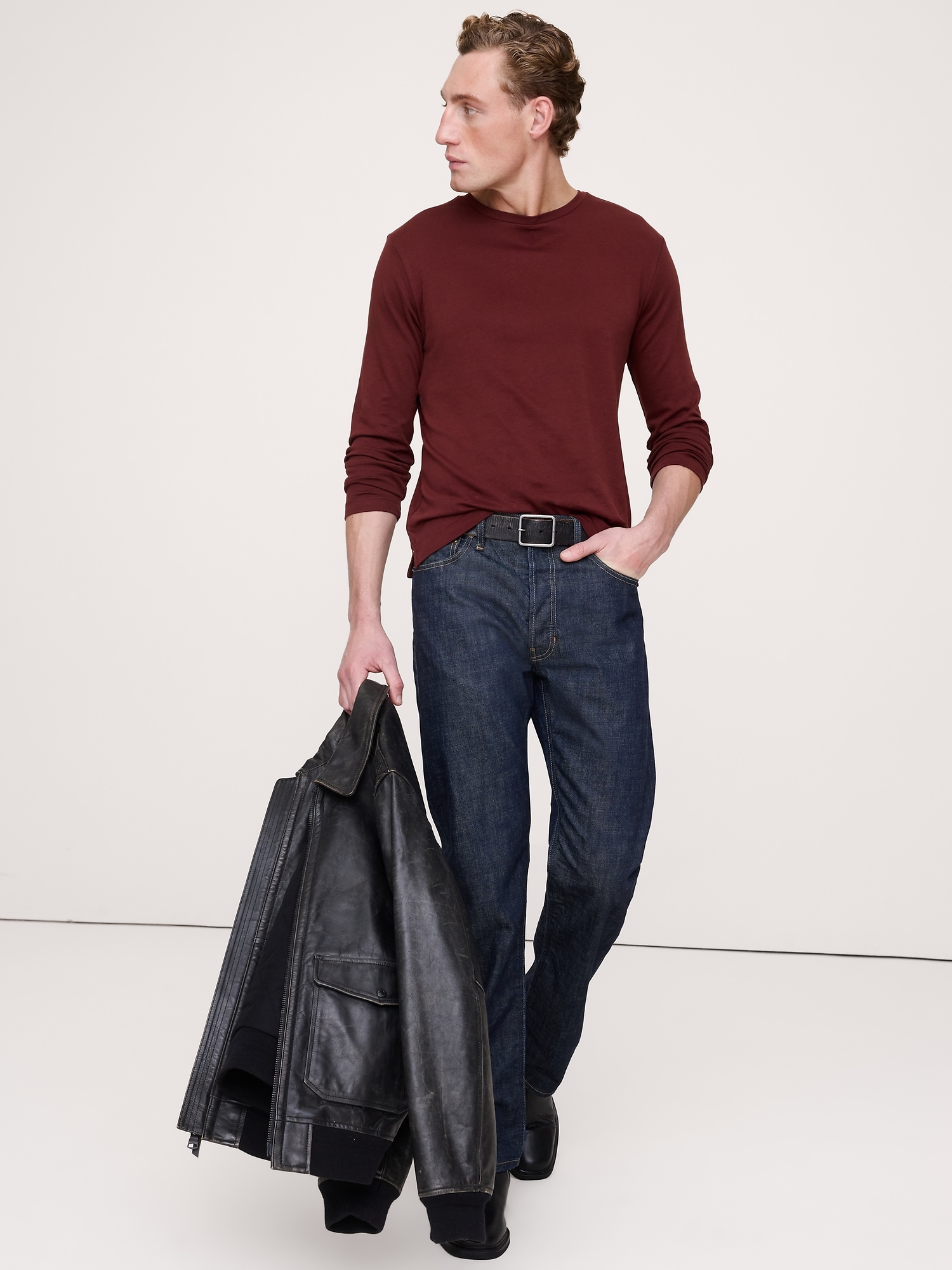 Luxury-Touch Long-Sleeve T-Shirt - Redwood Burgundy