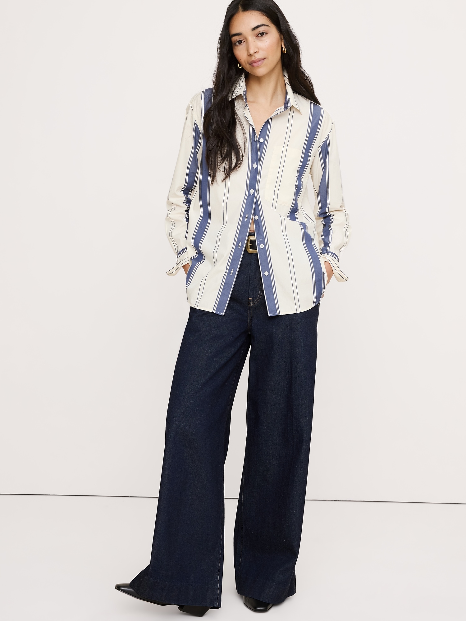 The Oversized Shirt - Dark Multi Stripe