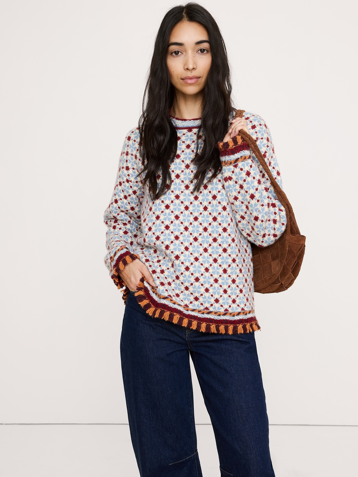 Merino-Cotton Jacquard Sweater