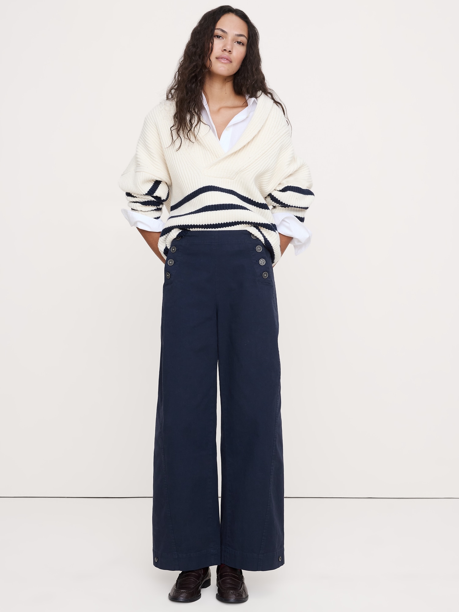 High-Rise Stretch-Canvas Sailor Pant