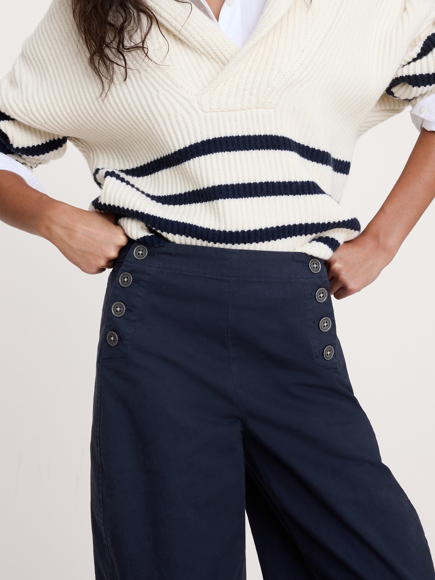 Image number 4 showing, High-Rise Stretch-Canvas Sailor Pant
