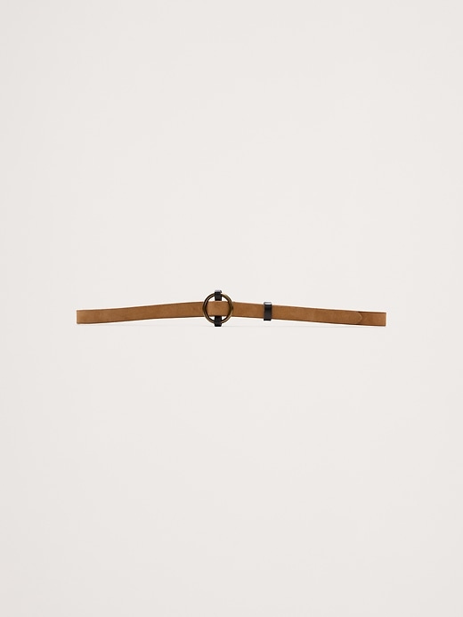 Leather Circle-Buckle Skinny Belt