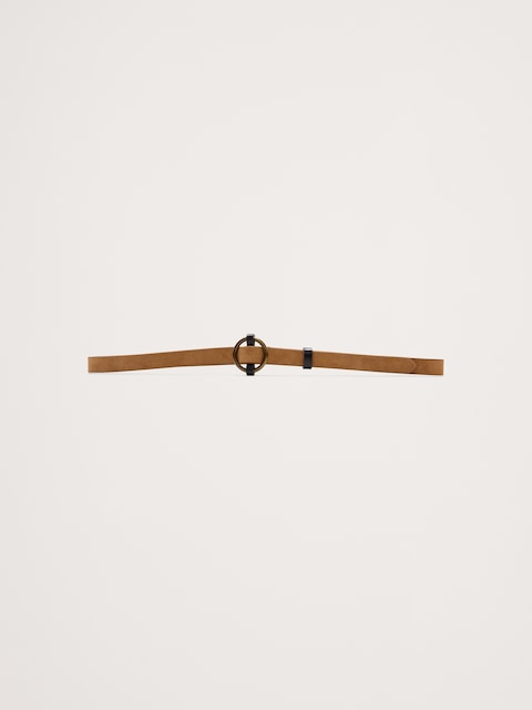 Leather Circle-Buckle Skinny Belt