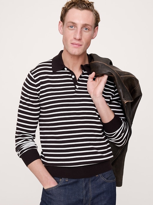 Merino Stripe Long-Sleeve Sweater Polo