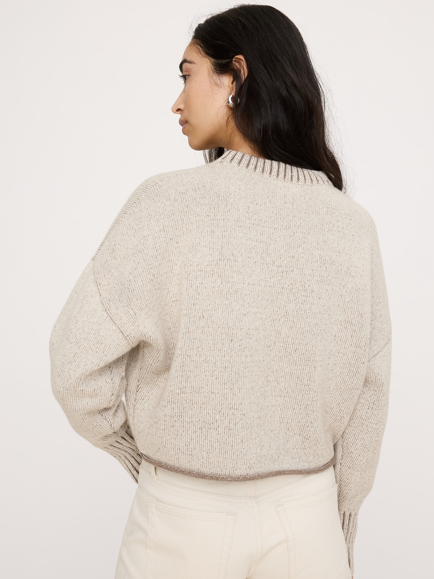 Image number 2 showing, Merino-Cotton Two-Tone Cropped Sweater