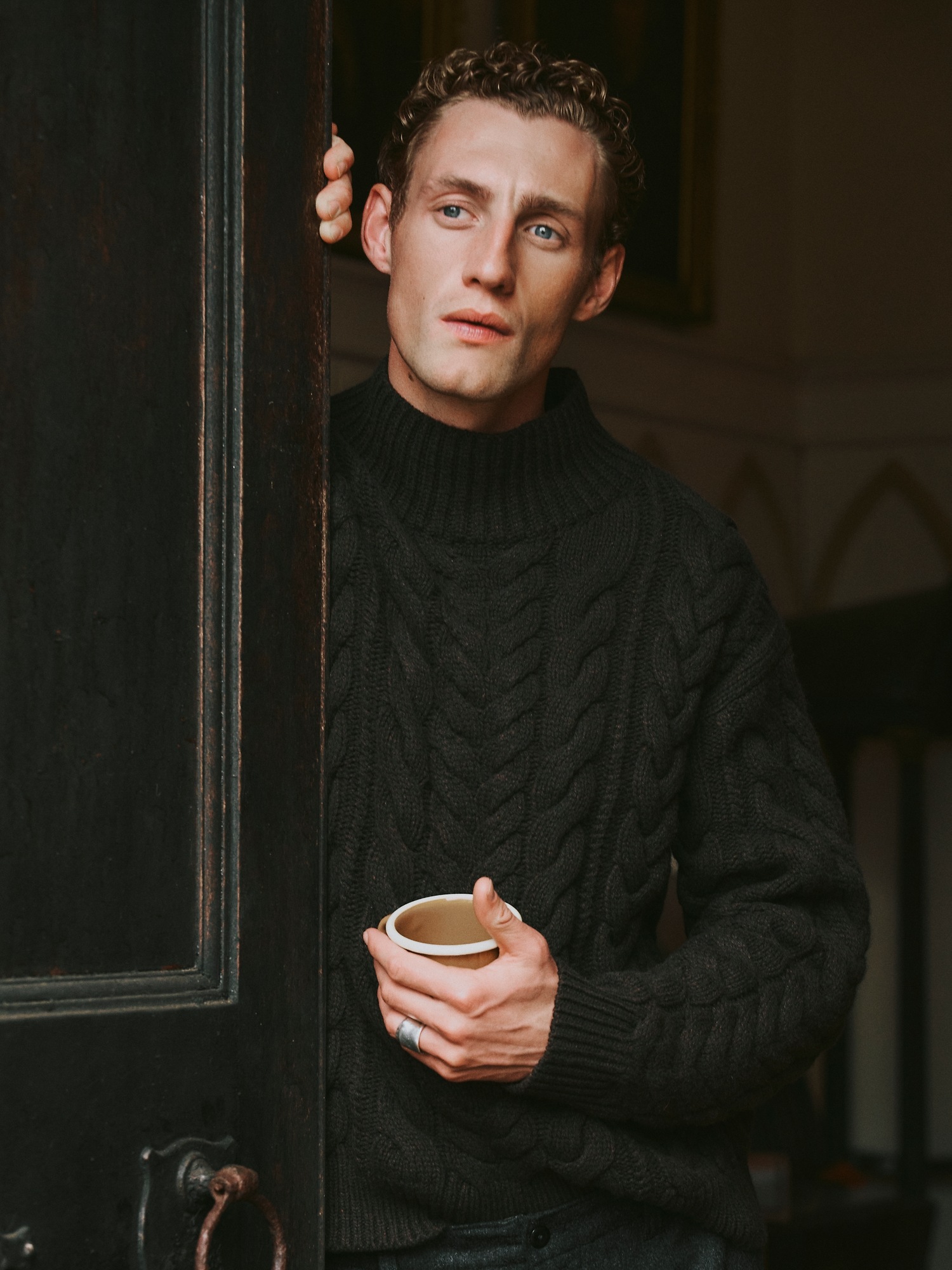 Мужской свитер Banana Republic Italian Merino-Blend Mock-Neck, цвет: Тёмный коричневый — фото 5