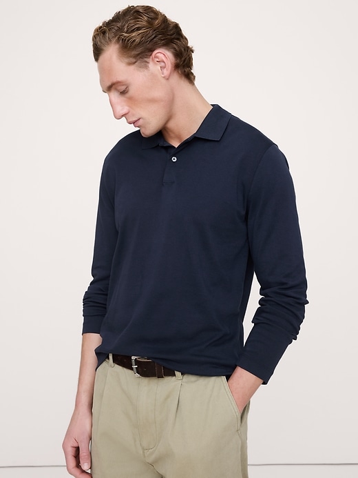 Luxury-Touch Long-Sleeve Polo