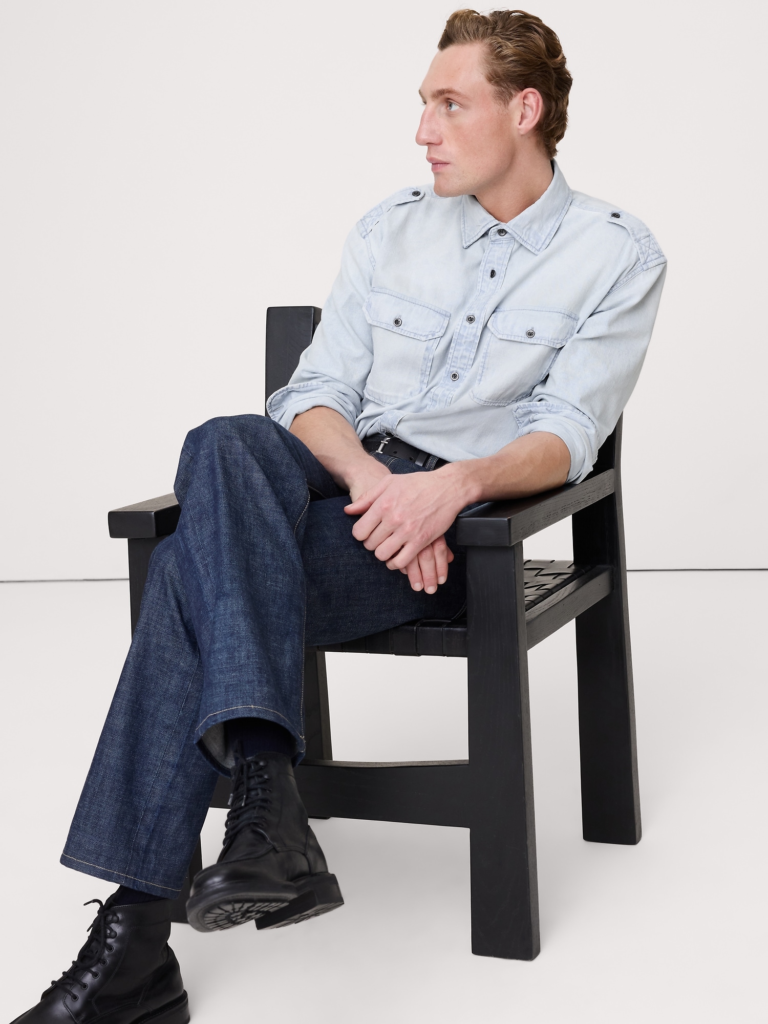 Relaxed-Fit Washed Denim Shirt With Epaulets