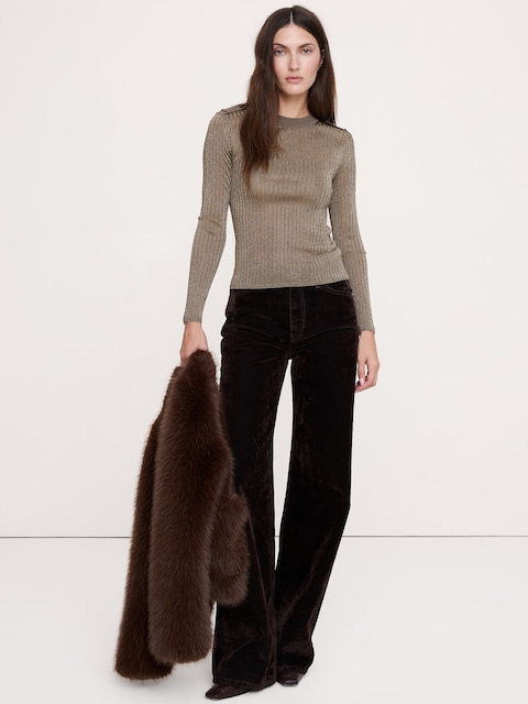 Metallic Shoulder-Epaulet Sweater
