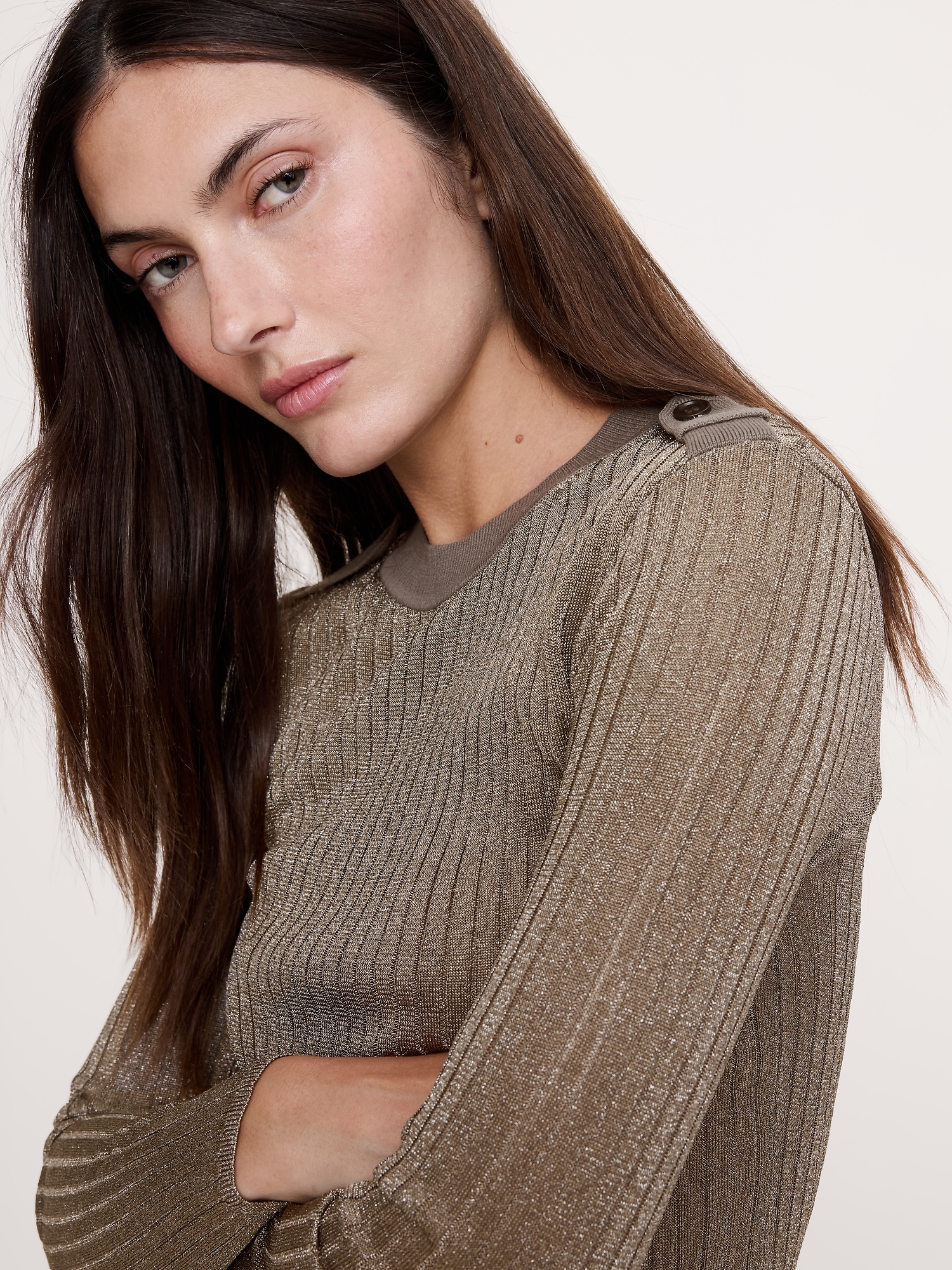 Image number 3 showing, Metallic Shoulder-Epaulet Sweater
